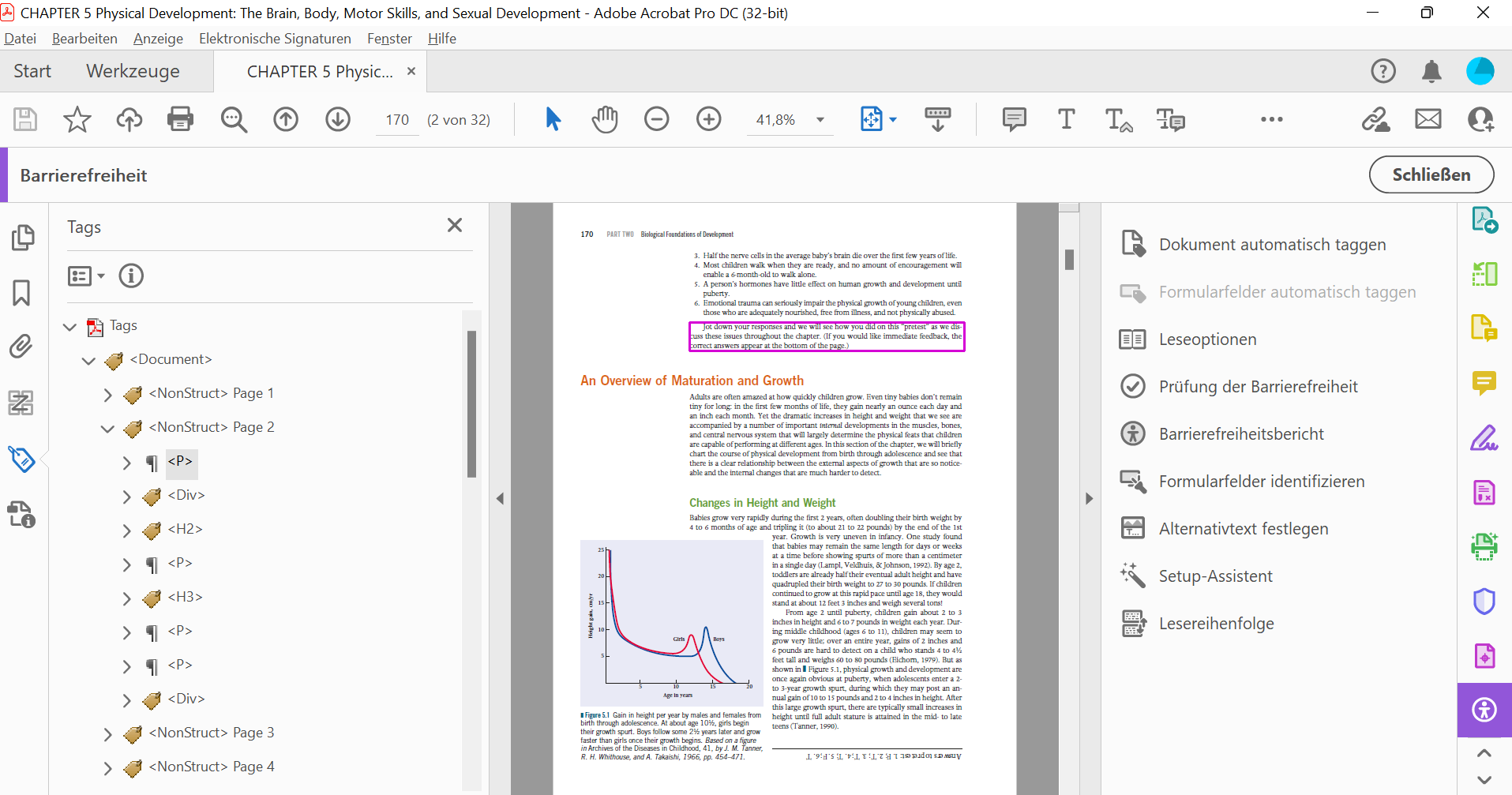Screenshot of an PDF/UA with Adobe Acrobat where you can 
              see the structure of the PDF tags.